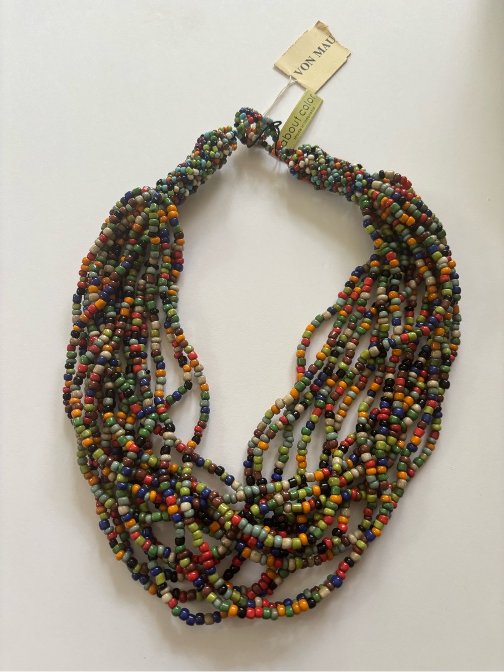 Multi-Color Multi-Strand Beaded Statement Necklace.